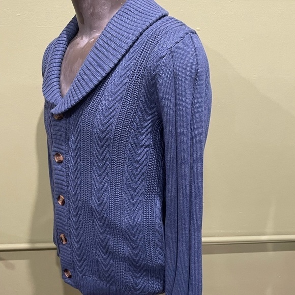 Lavane sweater cardigan blue Shaw collar regular fit knitted - Picture 2 of 3